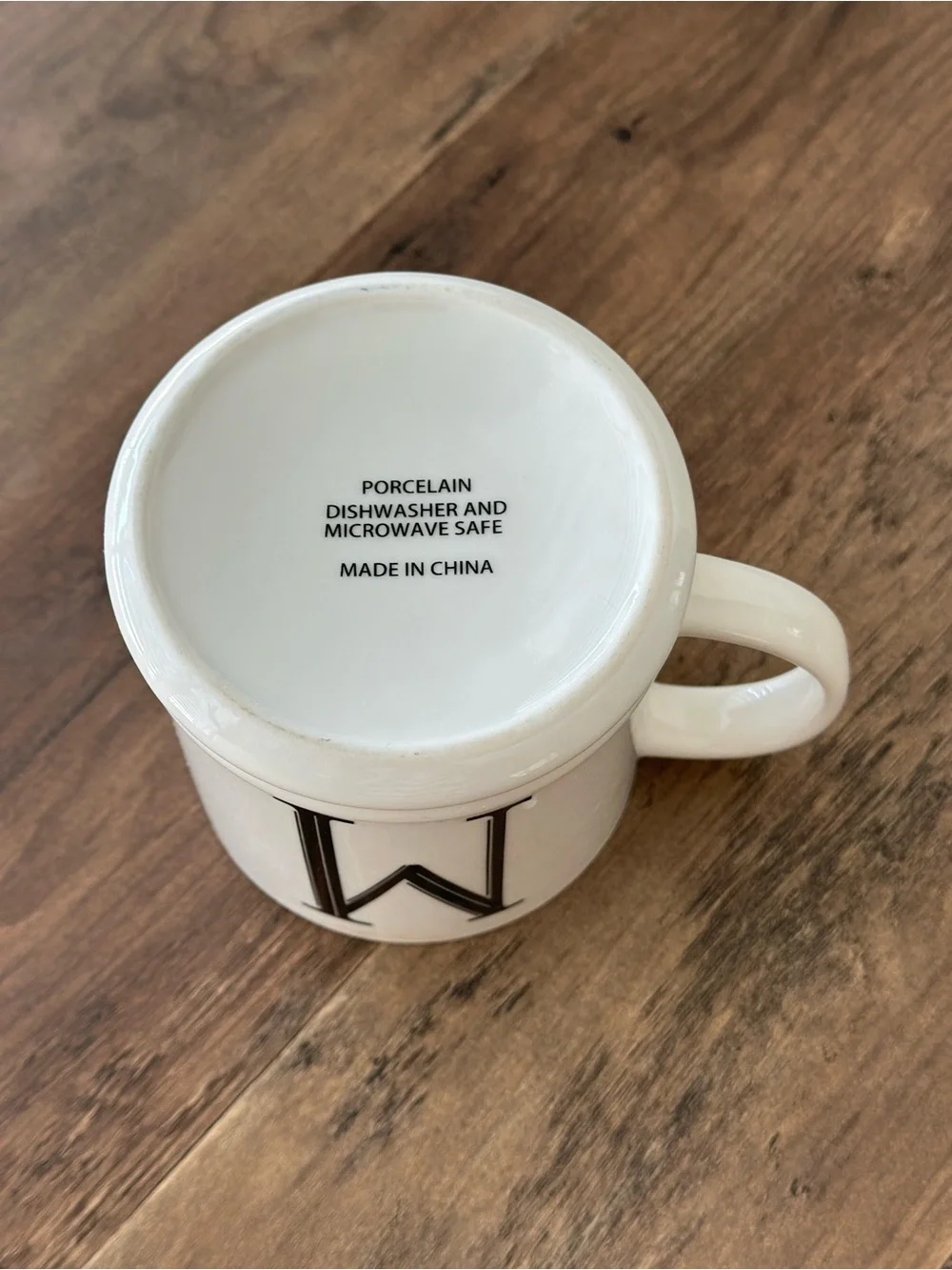 White Porcelain Monogram M Coffee Mug Black Initial Letter M Cup